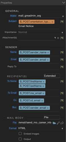b) Mailer setup to ;recipient CC Bcc