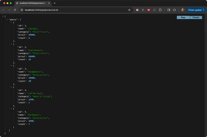 Database query results