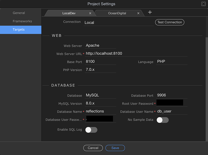 Project Target Settings - Bottom