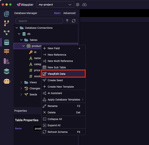 View/Edit Table Data