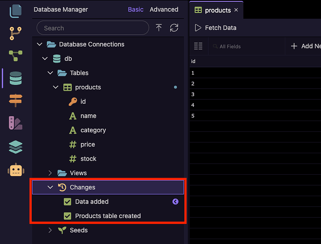 List of all changes for your database
