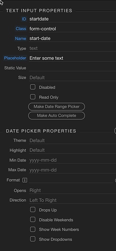 date and time picker properties