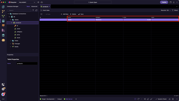 Adding the first record