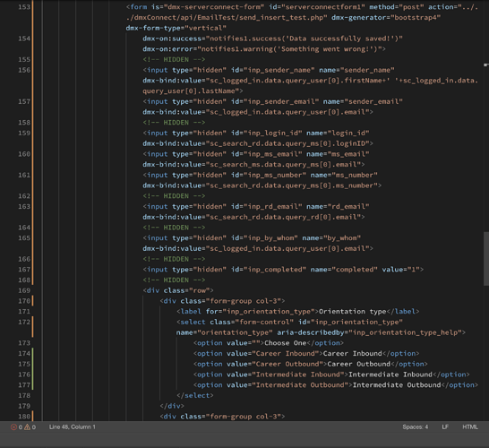 h) The form post variables for mailer