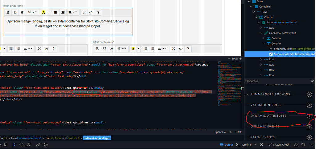 Summernote lite missing "value" in dynamic attributes - Bugs - Wappler ...