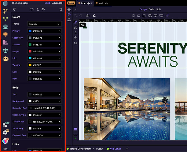 Theme Manager with custom colors and styling applied