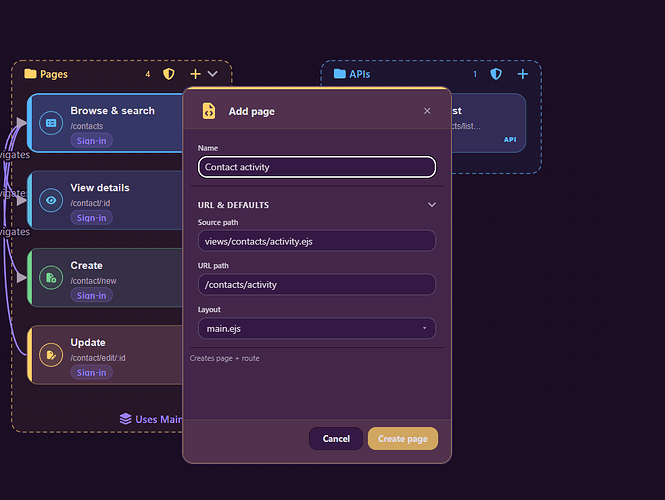 Creating Contact activity with its source folder, public URL and Main layout