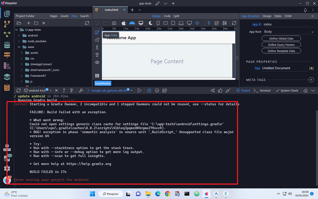 Error when building android project - Mobile Apps - Wappler Community