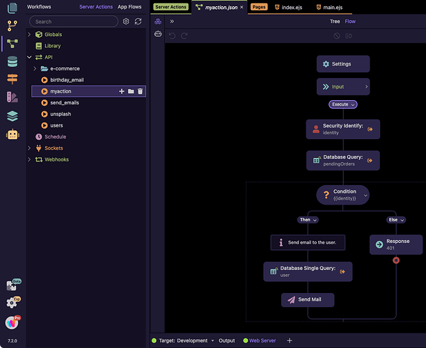 The Workflows Manager with a Server-side workflow loaded