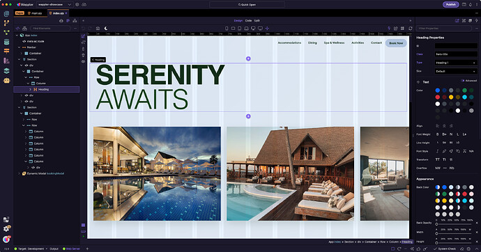 App Structure on the left and Properties Panel on the right