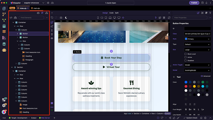Panels displayed on left and right