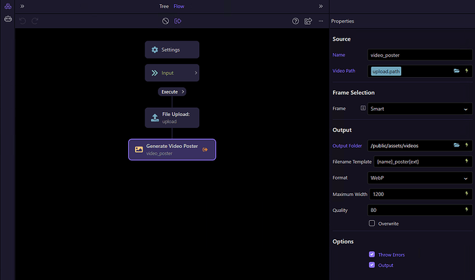Generate Video Poster action in Wappler Server Connect