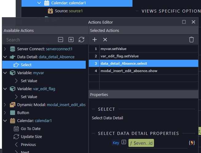Calendar Click Event loads Data Detail with Event ID