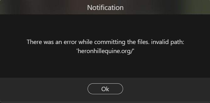 Error when trying to commit files: There was an error while 