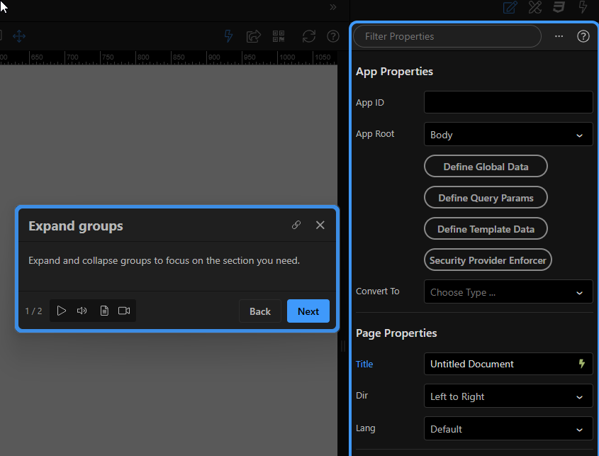 Inspector tour: Expand groups - Bugs - Wappler Community